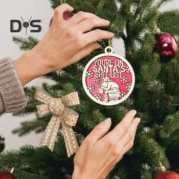 Рождественский Санта-Клаус, подвесное украшение для дома и улицы, подвесная деревянная снежинка, шапка Санты, подвесное украшение, кулон A