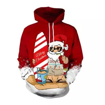 Рождественский Санта-Клаус с капюшоном, мягкий, слегка эластичный свитер с карманом-кенгуру, мужская уличная одежда на осень, идеальная идея для подарка M красный