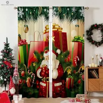 Рождественский Санта-Клаус с круглым цветочным узором, занавеска, карман на штанге, подходит для спальни, гостиной, украшения на открытом воздухе W50xH130(CM)x2PCS&Rod pocket