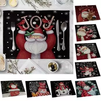 Рождественский Санта-Лось Снеговик Подставка для столовых приборов Обеденный стол Изоляционный коврик Домашний декор 1#