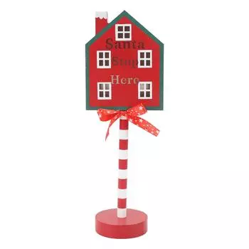 Рождественский Санта остановитесь здесь знак со светодиодными лампами на батарейках рождественский знак остановки настольный декор для праздника