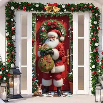 Рождественский Санта с подарочным мешком, дверная накладка для детской комнаты, рождественские дверные накладки для внутреннего и наружного крыльца, большие украшения, новогодние декоры 2025 года