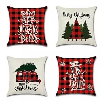 Рождественский счастливый текст Рождественская елка Красная, черная лавровая подушка Комплект подушек для спальни, дивана, автомобиля, ресторана, офиса, сиденья, подушки, рукава 40x40cm