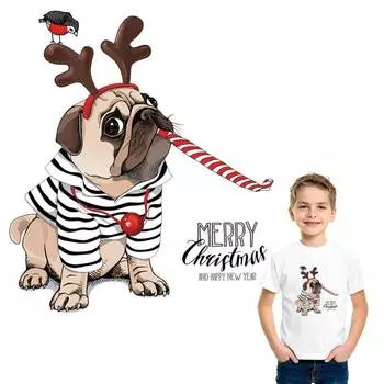 Рождественский щенок, термопресс, аппликация, термопресс, виниловые наклейки с милыми животными, футболка, железные нашивки 20x22.8cm