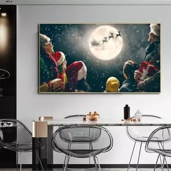 Рождественский семейный рисунок Санта-Клауса, художественные картины на холсте, скандинавские постеры и принты, настенная художественная картина для украшения гостиной, Cuadros 20cm40cm NoFrame