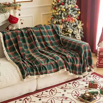 Рождественский сетчатый чехол для дивана из полиэстера и хлопка, одеяло, полотенце для дивана, декор для гостиной, гобеленовый чехол для дивана 180x140cm красный