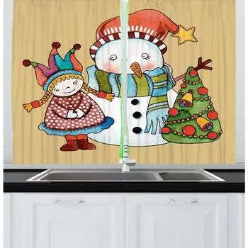 Рождественский сезон Олень Снеговик Кухня Спальня Гостиная Оконные Шторы Оконные Шторы Карманные Карманы Новый Узор Высокое Затенение W55 X H120cm X 2&HOOK