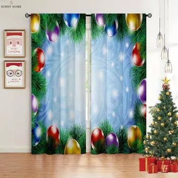 Рождественский шар, рождественская елка, снег, 3D-печатные шторы для спальни, гостиной, кухни, праздничное украшение окна, шторы 2 шт. W50xH140(CM)x2PCS&Rod pocket