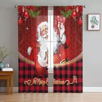 Рождественский шар-снежинка, прозрачные прозрачные шторы для спальни, праздничное украшение, оконная вуаль, тюлевая занавеска 135W x 114H(cm)