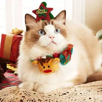 Рождественский шарф для питомца, ошейник для рождественских кошек, милый декор для питомца, ошейник с бантом для собаки и кошки, костюм для кошки, аксессуары для кошек S