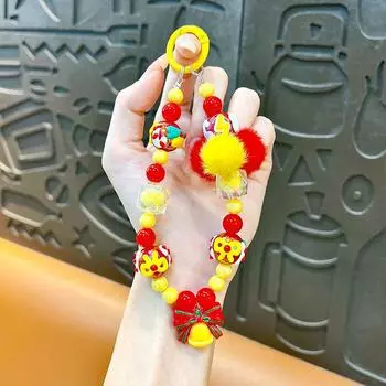 Рождественский шарик для волос, расписной бусины, цепочка для телефона, брелок для ключей, милая девушка, ремешок для запястья, браслет, чехол для наушников, подвеска, декор для сумки as the picture