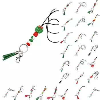 Рождественский силиконовый шнурок с бусинами - рождественская елка, леденец, снеговик, украшение с кисточкой, брелок, держатель удостоверения личности, рождественский подарок One Size