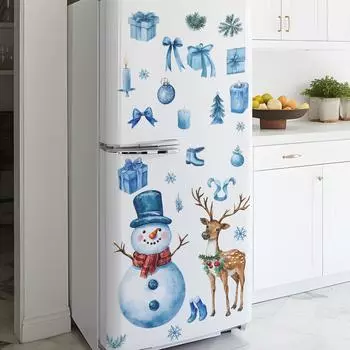 Рождественский синий снеговик лось кухонный холодильник с наклейками для улучшения дома 40*60CM/fun-e156