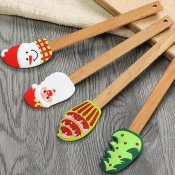 Силиконовый скребок для выпечки Yousheng Christmas Scraper с ручкой из бука, антипригарный шпатель для печенья и выпечки D