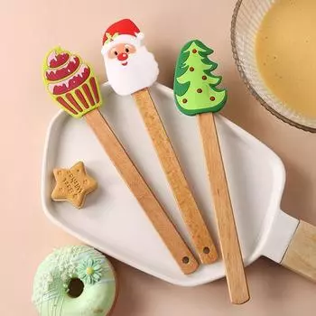 Рождественский скребок, силиконовый скребок для выпечки с ручкой из бука, антипригарная лопаточка для печенья, выпечки D