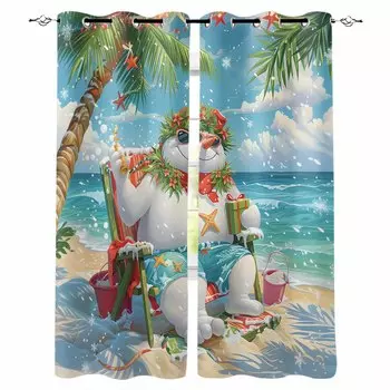 Рождественский снеговик, фламинго, цветок, мороженое, затемняющие шторы для гостиной, спальни, оконные шторы, занавески W135 x H60cm