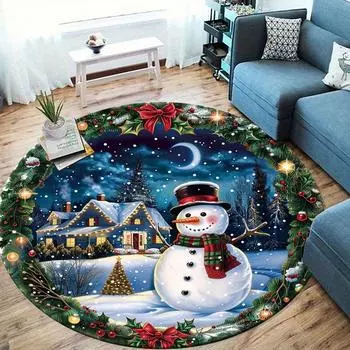 Рождественский снеговик, круглый коврик для спальни, детской, ванной, нескользящий коврик для ног, гостиной, столовой, стульев, украшения Navidad 2025 60x60cm 24x24in