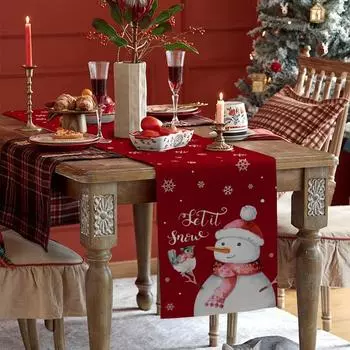 Рождественский снеговик на красном фоне, дорожка для обеденного стола, домашний свадебный роскошный декор, кухонная скатерть с принтом, салфетки 150x33cm