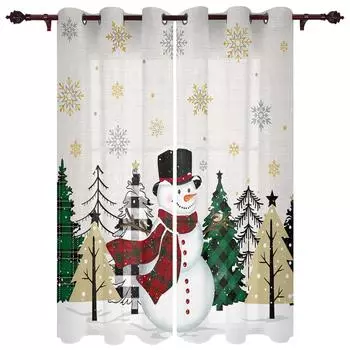 Рождественский снеговик, Рождественская елка, оконные шторы для гостиной, роскошные шторы для спальни, кофейный декор для кухни, шторы 135W x 60H(cm)