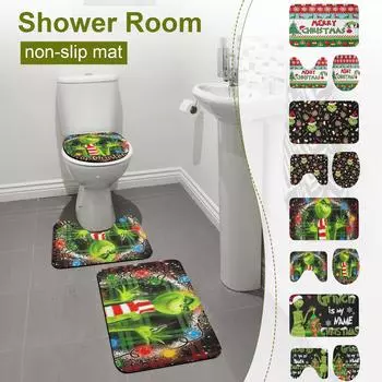 Рождественский снеговик с принтом коврик для туалета и ванной комнаты и занавеска для душа, набор из трех предметов One Size