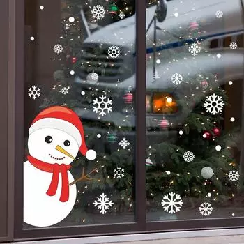 Рождественский снеговик, снежинка, домашняя атмосфера, декоративные стеклянные окна, наклейки на окна 28*28CM/fun-f274 UV