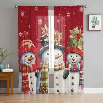 Рождественский снеговик снежинка красная пряжа занавеска тюль занавески для гостиной кухонное окно прозрачные вуаль занавески W135 x H115cm x1&Rod Pocket