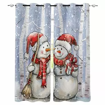 Рождественский снеговик, снежинка, ретро-сосна, затемняющие шторы для гостиной, спальни, оконные шторы, занавески W135 x H60cm