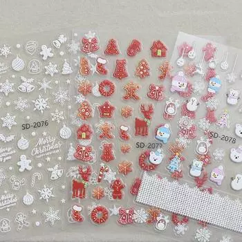 Рождественский снеговик, снежинки, наклейки для ногтей, мультяшный Санта-Клаус, лось, рождественские наклейки, наклейки для маникюра своими руками A7