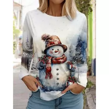 Рождественский снеговик, женская футболка с длинным рукавом и 3D-узором, медведь, осенняя мода, Санта-Клаус, женский топ, пуловер Harajuku, одежда S