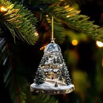 Рождественский снежный деревенский домик, украшение для бревенчатого домика, подвесное украшение на елку, акриловый кулон для домашнего декора, вечеринки, автомобиля F