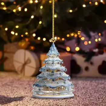 Рождественский снежный деревенский домик, украшение для бревенчатого домика, подвесное украшение на елку, акриловый кулон