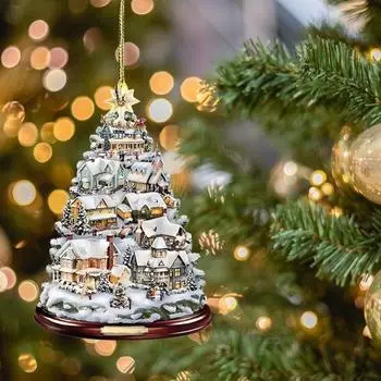 Рождественский снежный деревенский домик, украшение для бревенчатого домика, подвесное украшение на елку, акриловый кулон для домашнего декора, вечеринки, автомобиля G