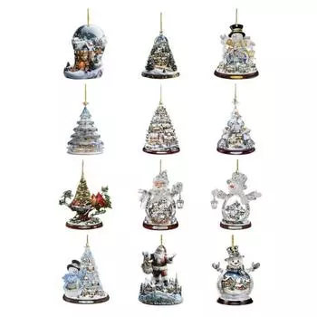 Рождественский снежный деревенский домик, украшение для бревенчатого домика, подвесное украшение на елку, акриловый кулон для домашнего декора, вечеринки, автомобиля