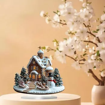 Рождественский снежный домик, статуэтка, украшение, рождественская деревня, декоративная опора 17x20 см, акрил для