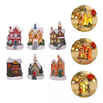 Рождественский снежный домик, украшение, деревенские домики, смоляные крошечные миниатюрные микроукрашения, светящиеся, рождественские XXL