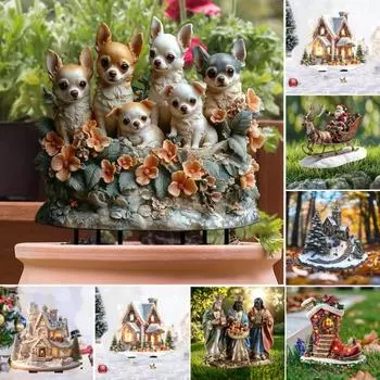 Рождественский снежный колышек для дома, акриловый садовый декоративный колышек, зимний деревенский дом, рождественский декоративный колышек для лужайки на патио C