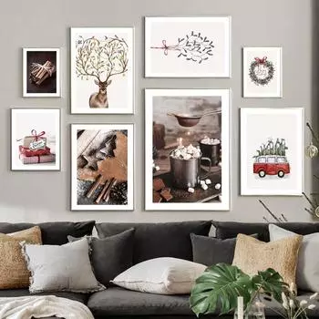 Рождественский снежный ком олень Пряники Шоколадный веер плакат настенный художественный принт холст картина скандинавское украшение для гостиной картина 21X30cm No Frame