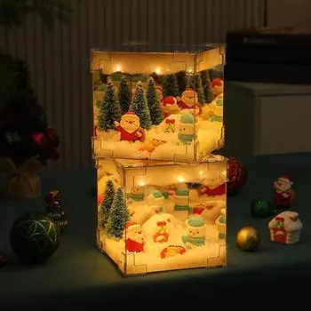 Рождественский снежный ночной светильник с питанием от USB, проект «сделай сам», Санта-Клаус, снеговик, снежный пейзаж, зеркальный куб, лампа, украшение для рабочего стола, праздничный подарок 1pc