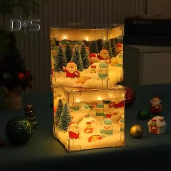 Рождественский снежный ночной светильник с питанием от USB, проект «сделай сам», Санта-Клаус, снеговик, снежный пейзаж, зеркальный куб, лампа, украшение для рабочего стола, праздничный подарок 1pc