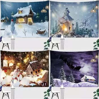 Рождественский снежный пейзаж Гобелен Спальня Гостиная Домашнее украшение стены 100x75cm