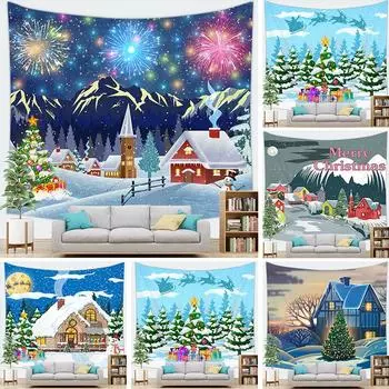 Рождественский снежный пейзаж Зимняя уличная серия Гобелен Настенный Гобелен 100x75cm