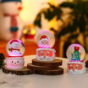 Рождественский снежный шар Санта-Клаус Снеговик на батарейках Прозрачный стеклянный шар Праздничный светящийся стеклянный шар Настольное украшение для рождественского подарка Домашний декор Random Style