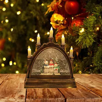 Рождественский снежный шар, свеча-украшение, снеговик, беспламенная сцена для каминной полки в спальне