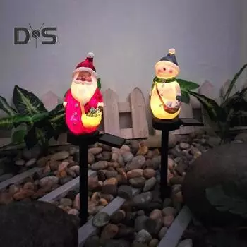 Рождественский солнечный светильник из смолы Санта-Снеговик, садовый светильник, простая установка, уличный декор, рождественский столб для дворовой дорожки, патио Xmas Santa Claus