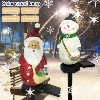 Рождественский солнечный светильник из смолы Санта-Снеговик фигурка садовый светильник простая установка наружный декор Xmas Santa Claus