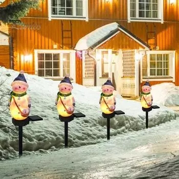 Рождественский солнечный светильник из смолы Санта-Снеговик, садовый светильник, простая установка, уличный декор, рождественский столб для дворовой дорожки, патио Xmas Santa Claus