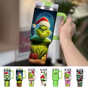 Рождественский стакан на 40 унций, стакан «Счастливого Рождества» с ручкой и соломинкой, стакан на 40 унций сохраняет холодное тепло и лед в течение нескольких часов One Size
