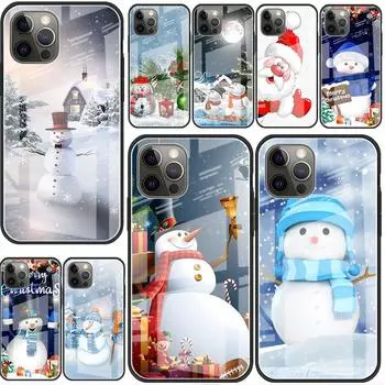 Рождественский стеклянный чехол с рисунком снеговика для Apple iPhone 14 11 13 Pro 12 7 8 Plus SE 2022 XR X XS Max 6 6S, закаленный чехол для телефона iPhone 14 Pro Max