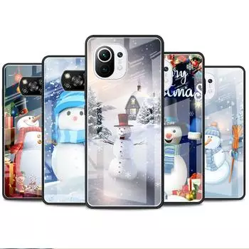Рождественский стеклянный чехол с рисунком снеговика для Xiaomi Poco X3 NFC 11 Lite 11T F3 M3 Redmi Note 11 10 9 8 Pro 10S 9S 9A 9C, чехол для телефона Xiaomi Poco F3