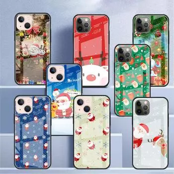 Рождественский стеклянный чехол Санта-Клауса для Apple iPhone 14 13 11 12 Pro 7 XR X XS Max 8 6 6s Plus SE 2022 13Pro закаленный телефон Tampa iPhone 7Plus(8 Plus)
